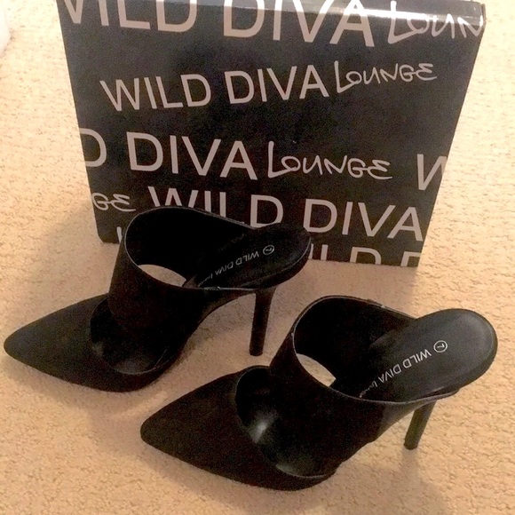 🔻Wild Diva🔻Adora Mules Stiletto Heels Black Suede Shoes - Picture 2 of 12